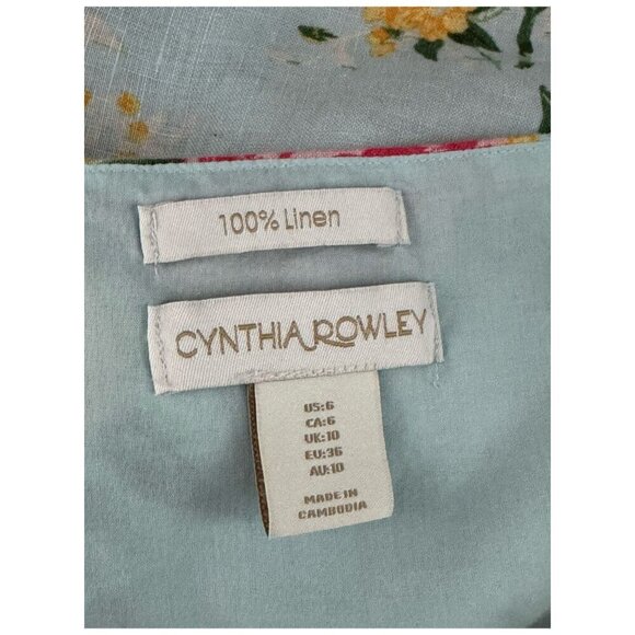 Cynthia Rowley 100% LINEN Summer Floral Dress Cottagecore Sleeveless Womens Sz 6 - Picture 2 of 7